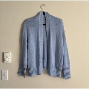 Wooden Ships Cardigan Sweater S/M Open‎ Front Knit Cotton Blue Coastal Casual
